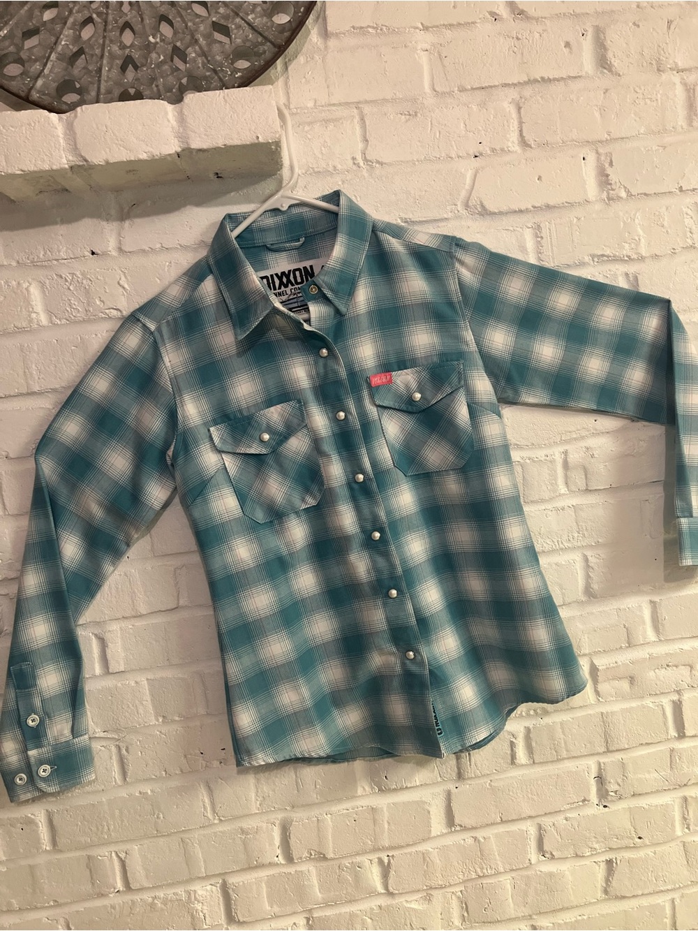 DIXXON “ Fria” Teal and White Plaid Button-Down Shirt